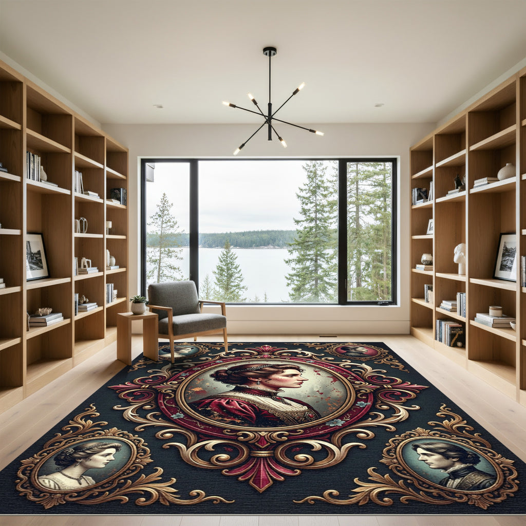 Regal Venetian Portrait Baroque Scrollwork Rug