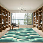 Abstract Teal Wave Flow Rug