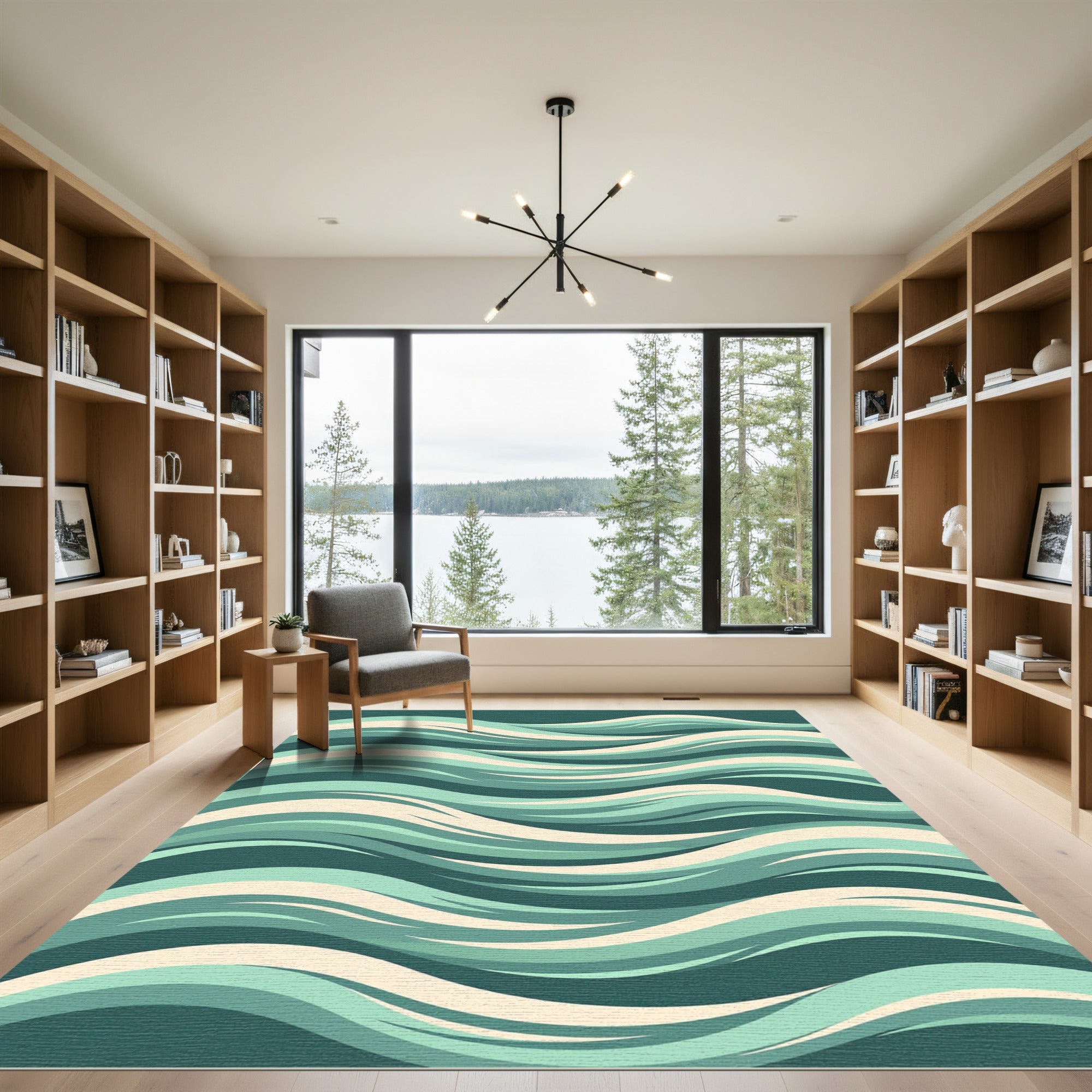Abstract Teal Wave Flow Rug