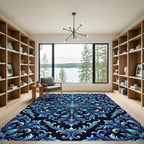 Deep Blue Jewel Accented Floral Rug