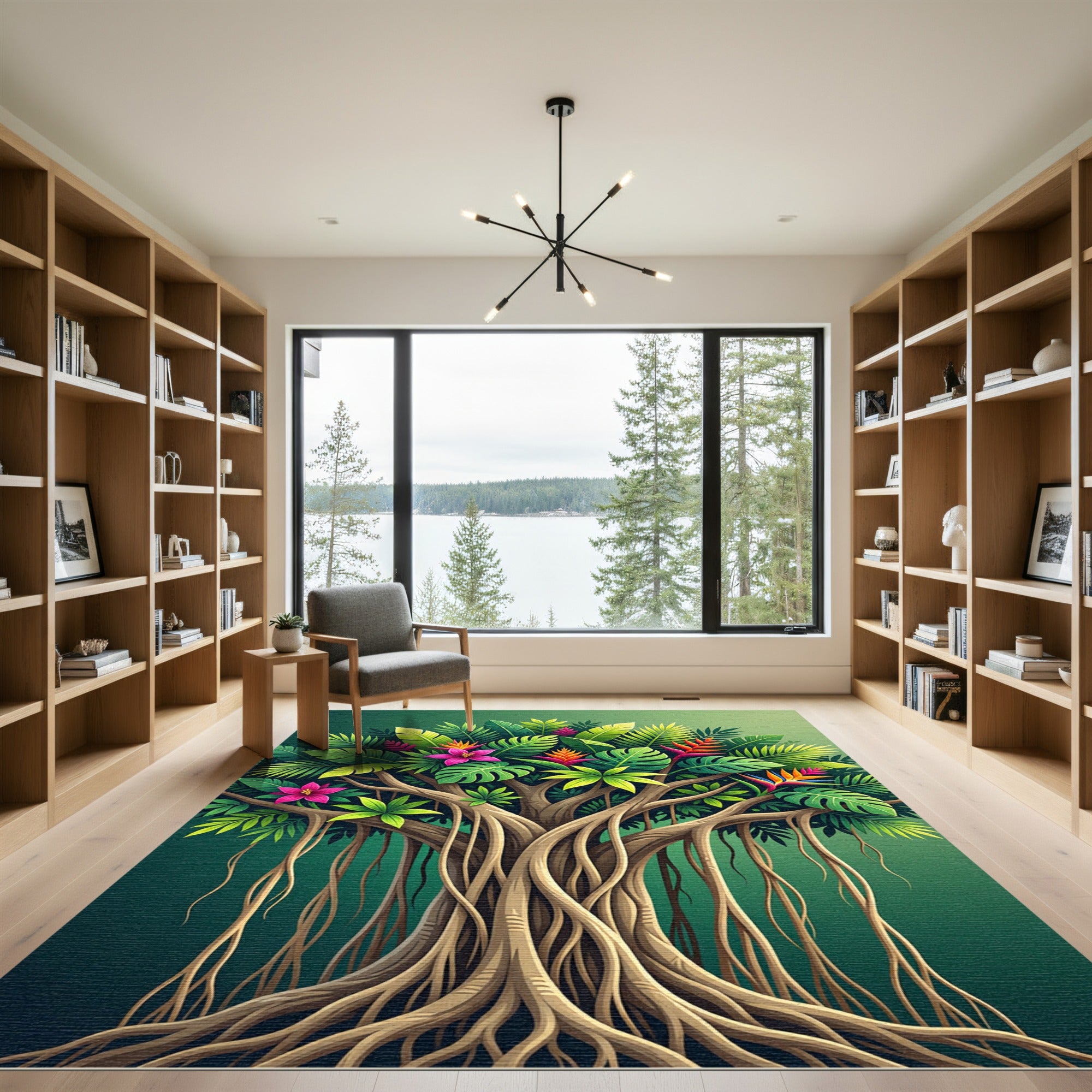 Lush Tropical Foliage With Vibrant Blooms Rug
