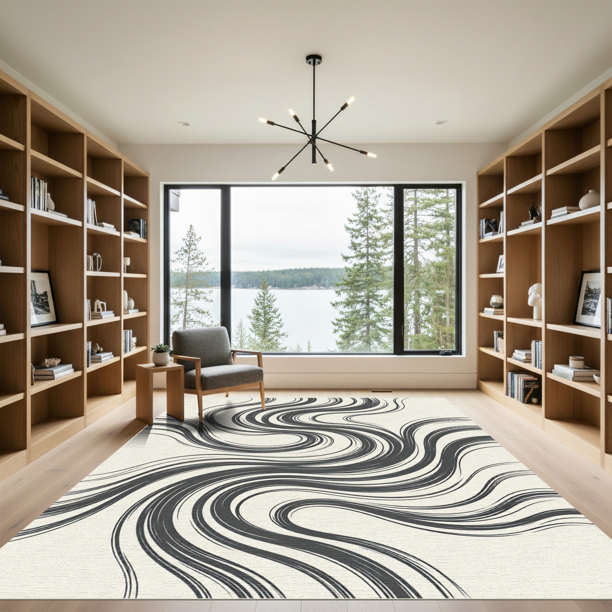 Gray Wavy Abstract Swirl Art Rug