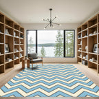 Blue and Cream Zigzag Chevron Rug