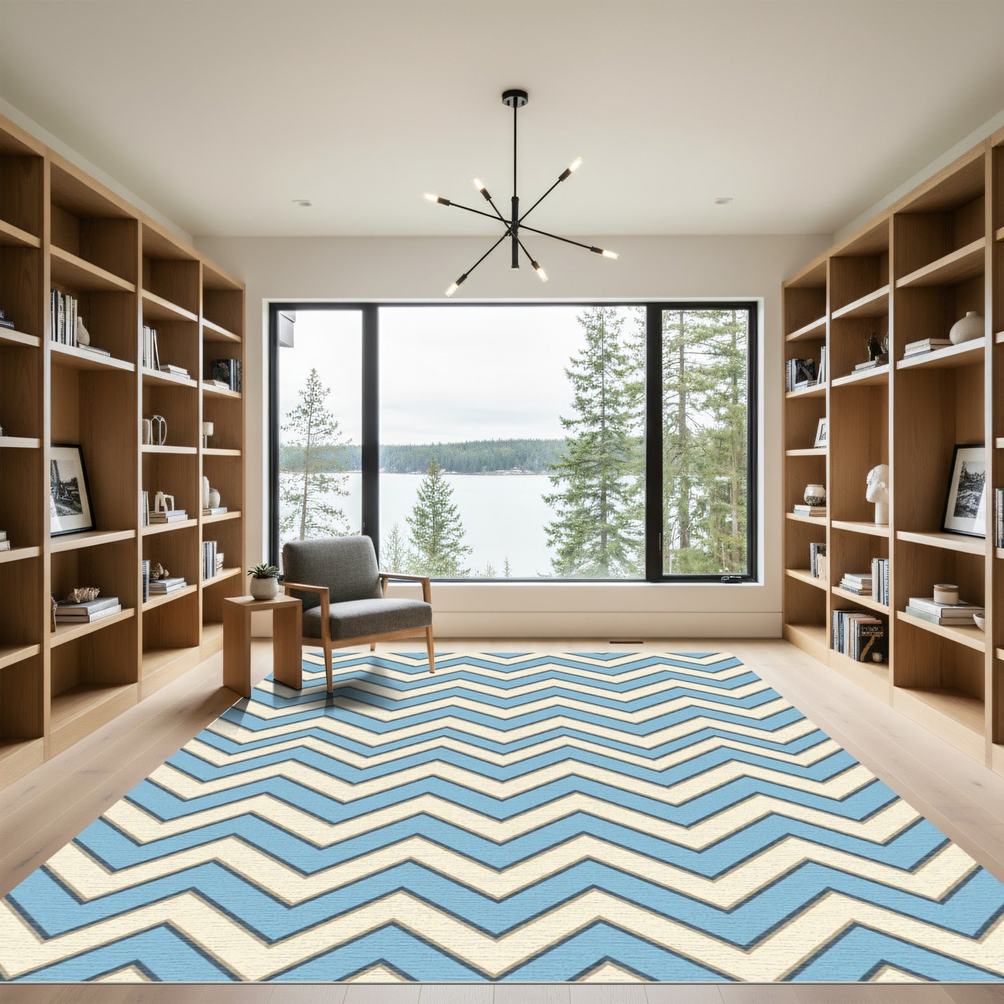 Blue and Cream Zigzag Chevron Rug