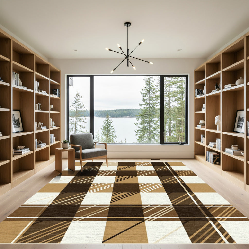 Brown and Cream Plaid Checkered Rug