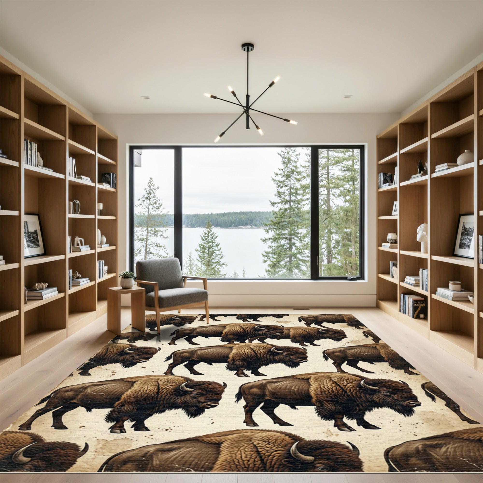 Rustic Western Brown Bison Heritage Rug