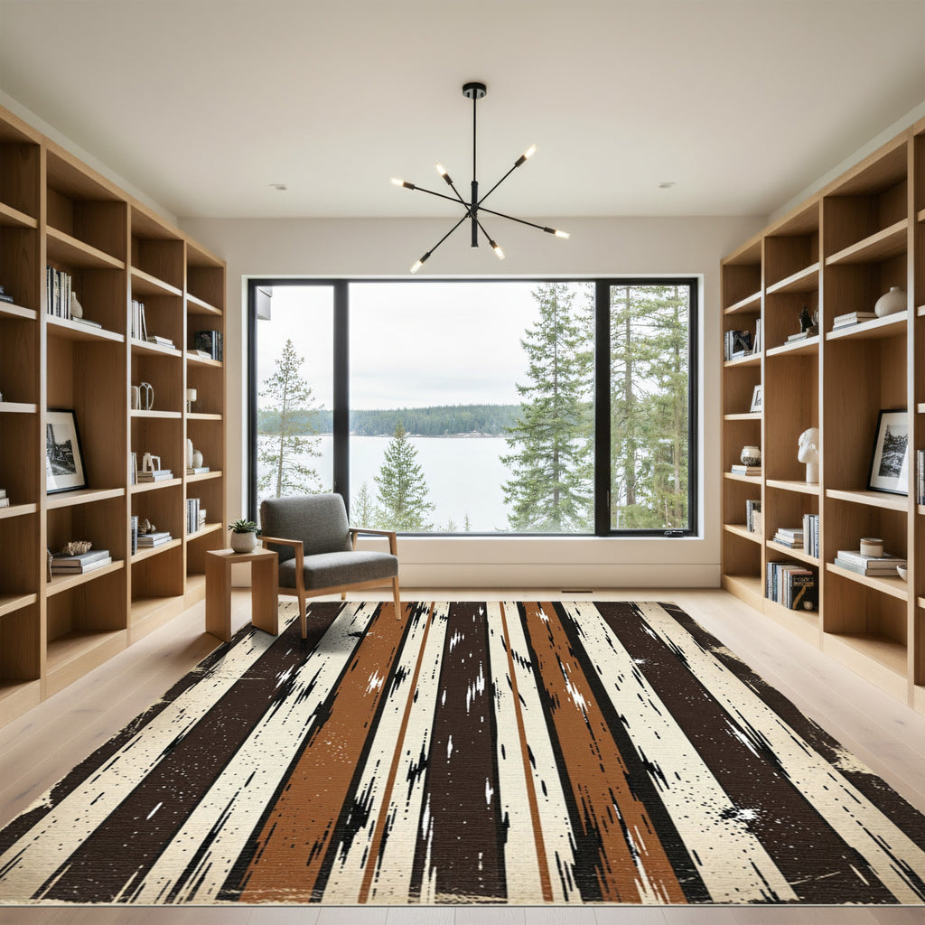Rustic Earthy Stripe Splatter Rug