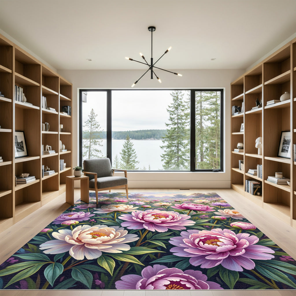 Whimsical Pink Peony Garden Bloom Rug