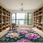 Whimsical Pink Peony Garden Bloom Rug
