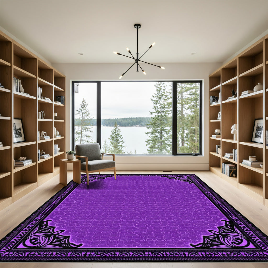 Bold Royal Purple Ornate Border Rug