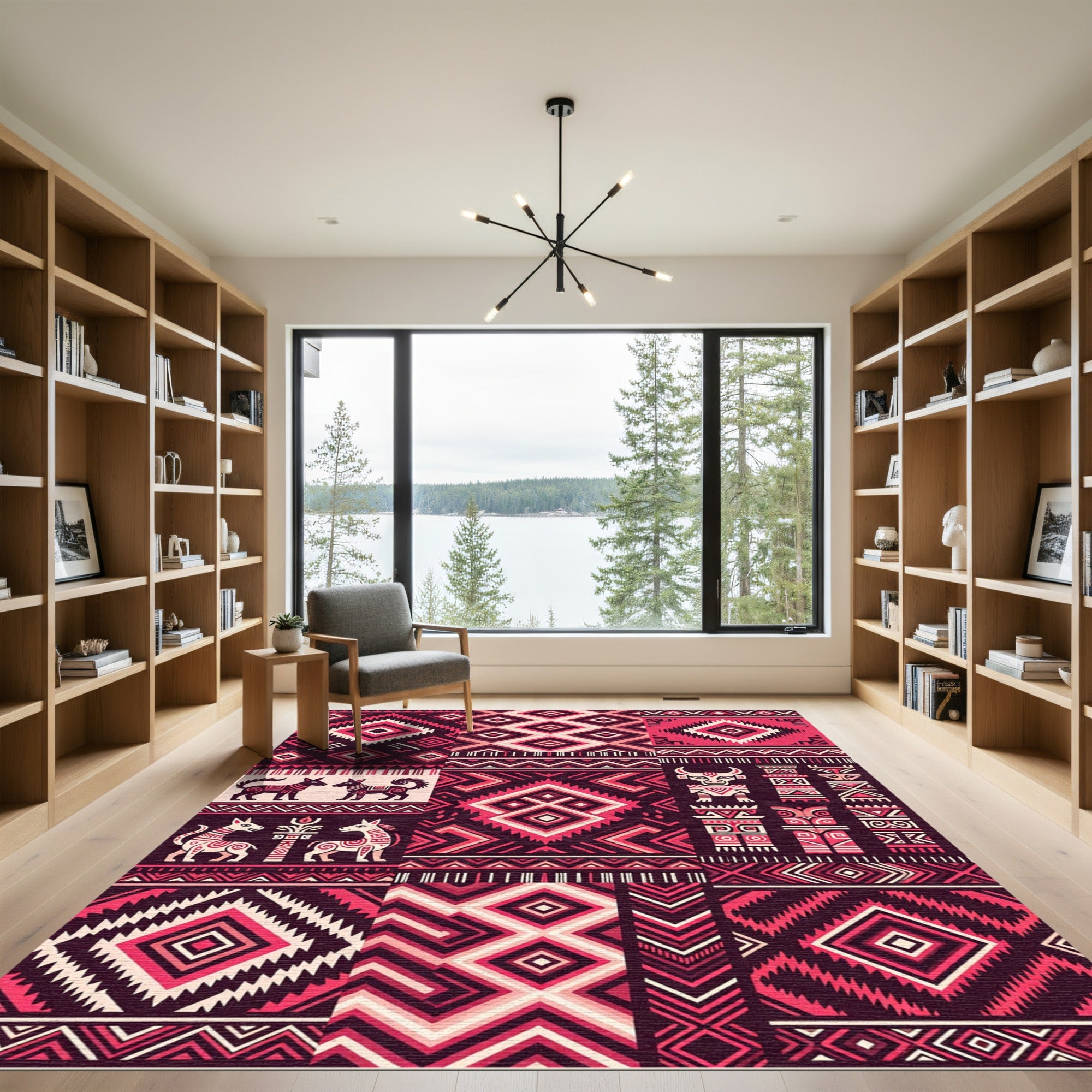 Pink Crimson Tribal Geometric Collage Rug