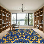 Royal Blue Golden Damask Floral Rug