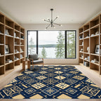 Navy Gold Diamond Geometric Tapestry Rug