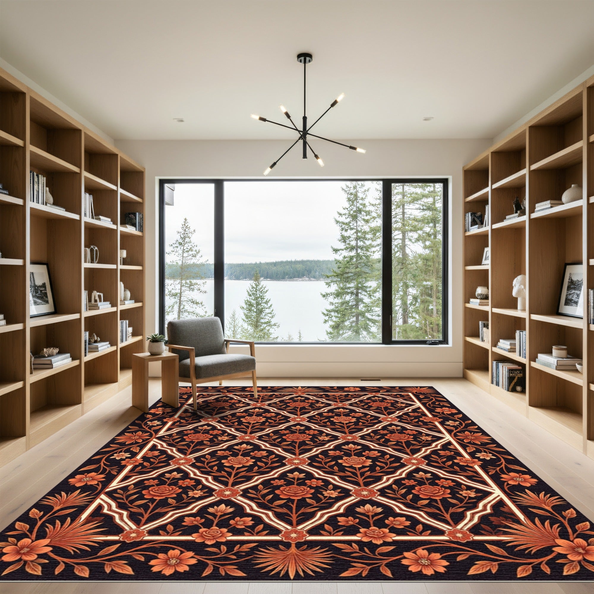 Terracotta Floral Lattice Scrollwork Rug