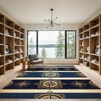 Vintage Gold Compass Navigation Stripe Rug