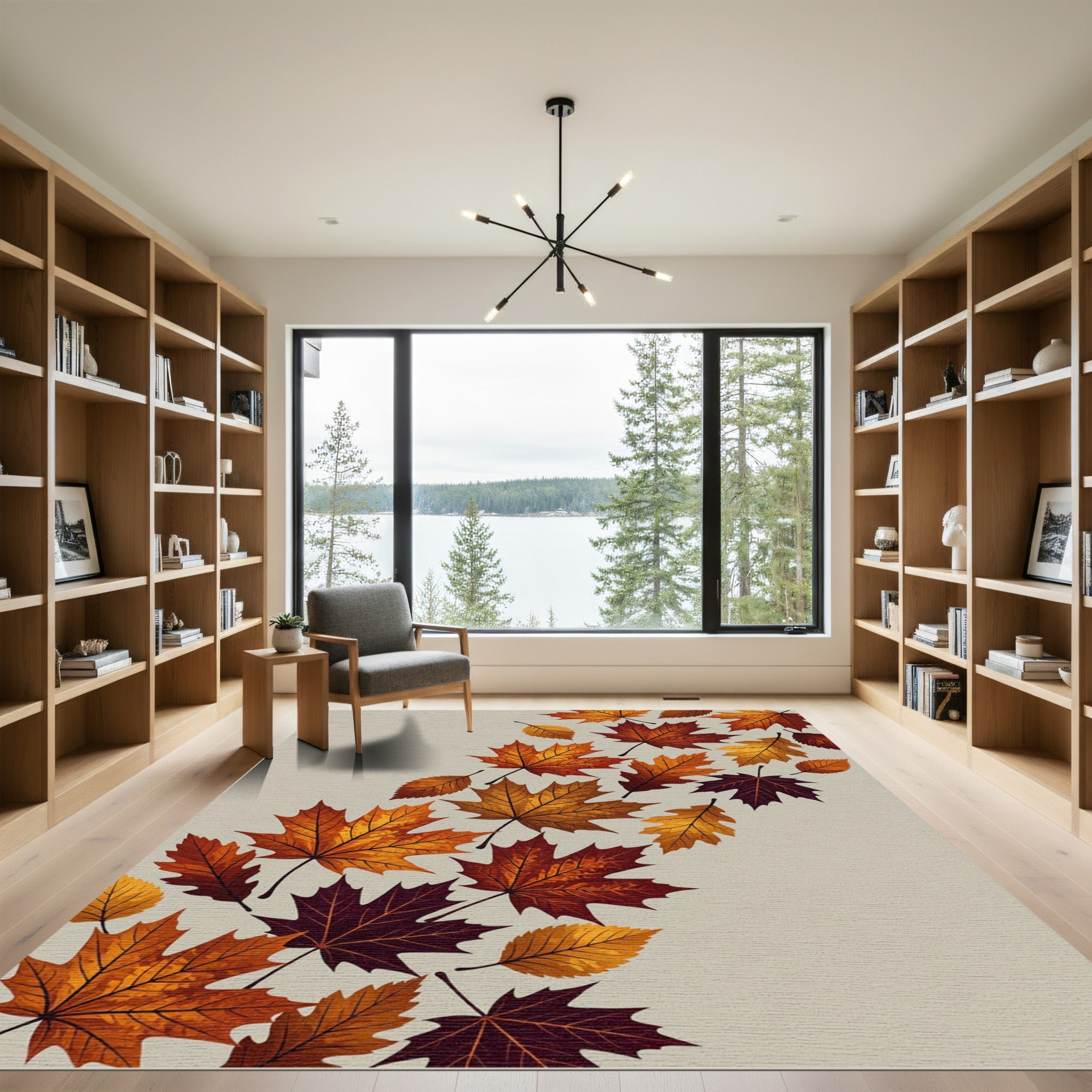 Earthy Autumn Maple Leaf Cascade Rug