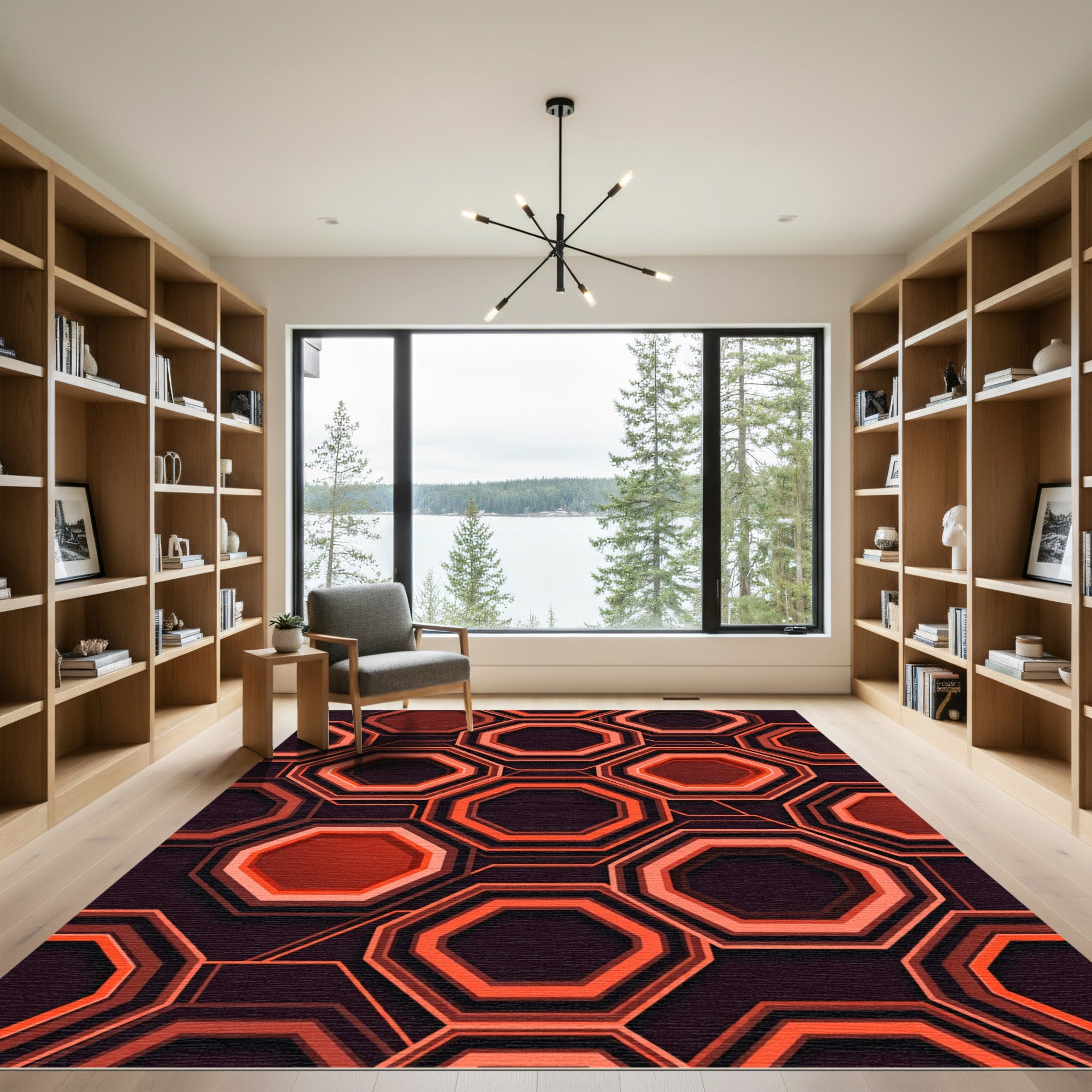 Geometric Octagon Neon Orange Abstract Rug