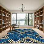 Woven Navy and Cream Diagonal Stripe Rug