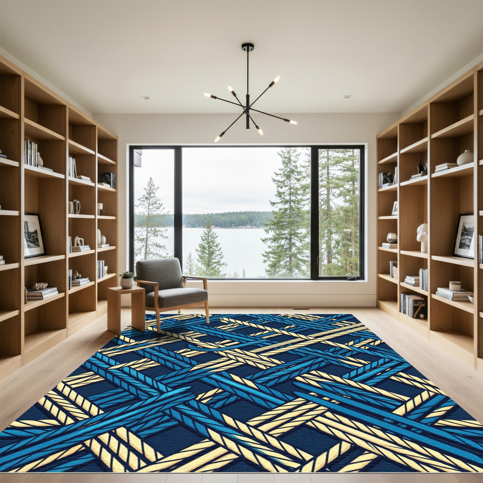 Woven Navy and Cream Diagonal Stripe Rug
