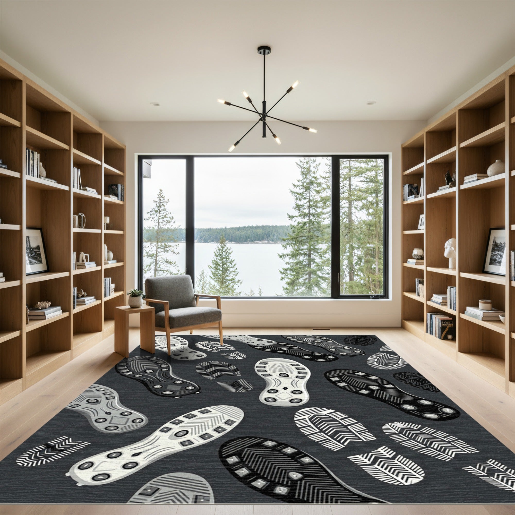 Monochrome Athletic Tread Footprint Rug