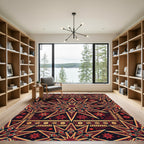 Deep Crimson Geometric Star Medallion Rug