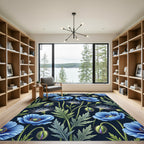 Botanical Blue Poppy Midnight Garden Rug