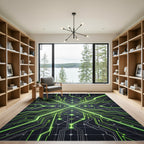 Neon Green Cyber Circuit Symmetry Rug