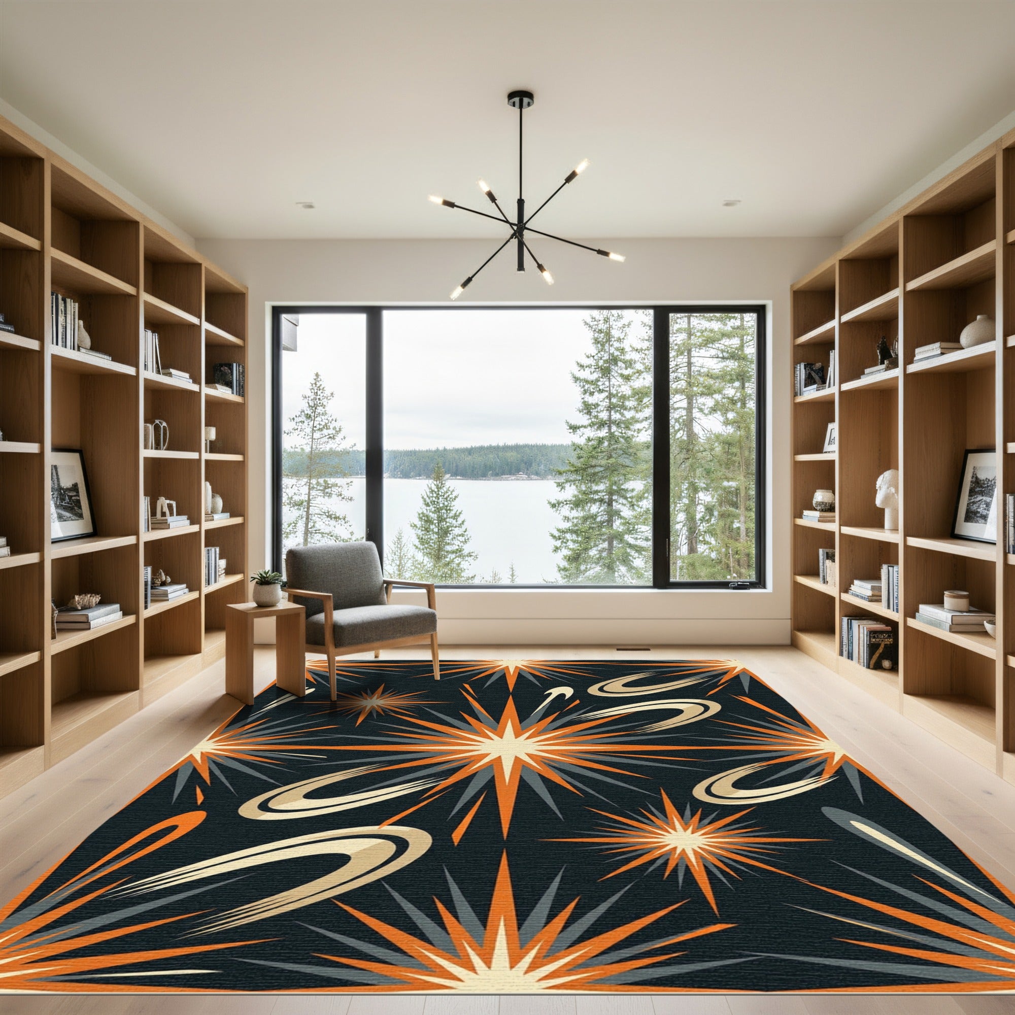 Mid-Century Retro Starburst Orbit Burst Rug