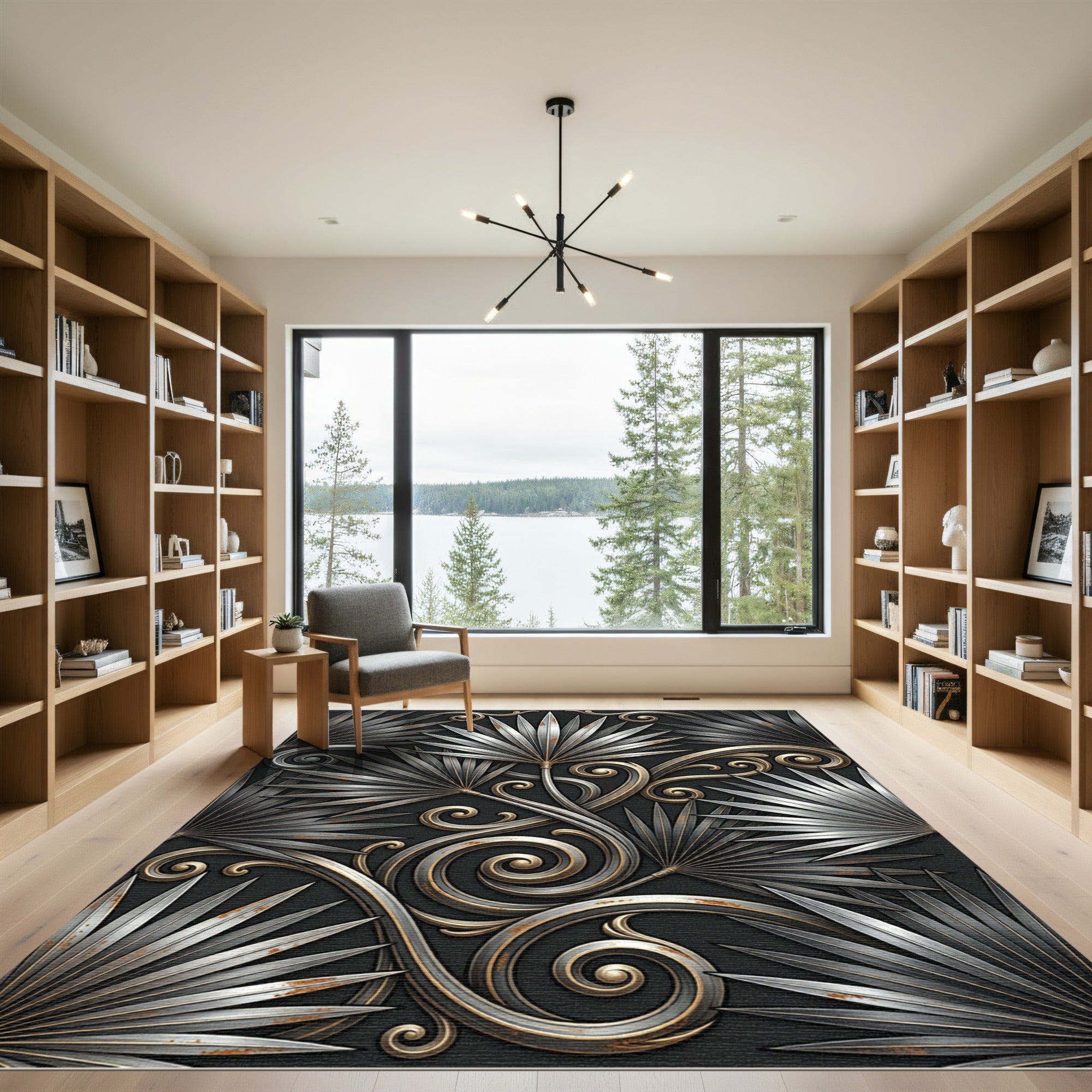 Art Deco Sterling Palm Swirls Rug