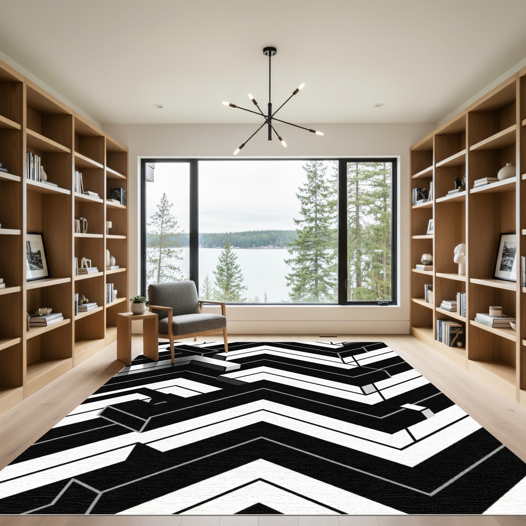 Monochromatic Geometric Illusion Zigzag Rug