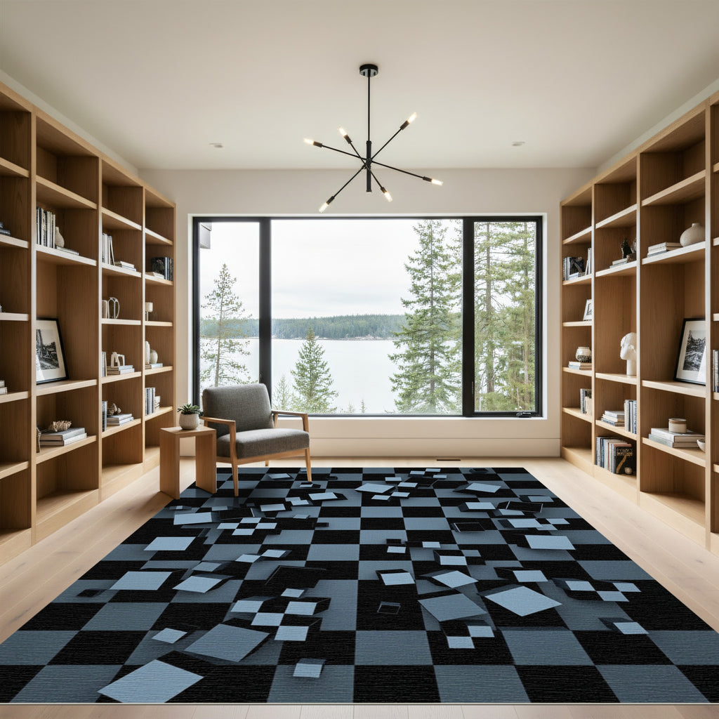 Gray Black Cubes Checkerboard Composition Rug
