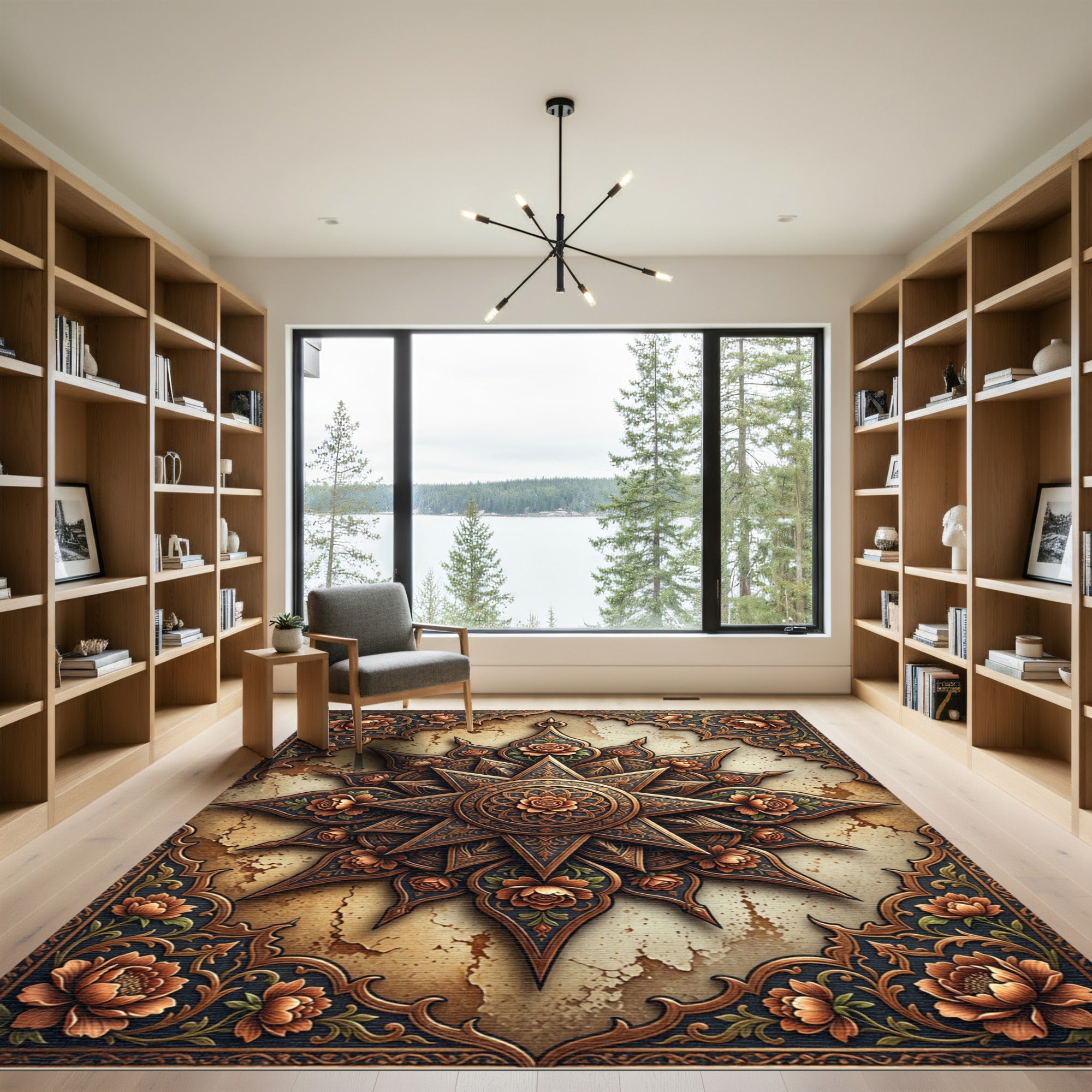 Bronze Floral Star Medallion Rug