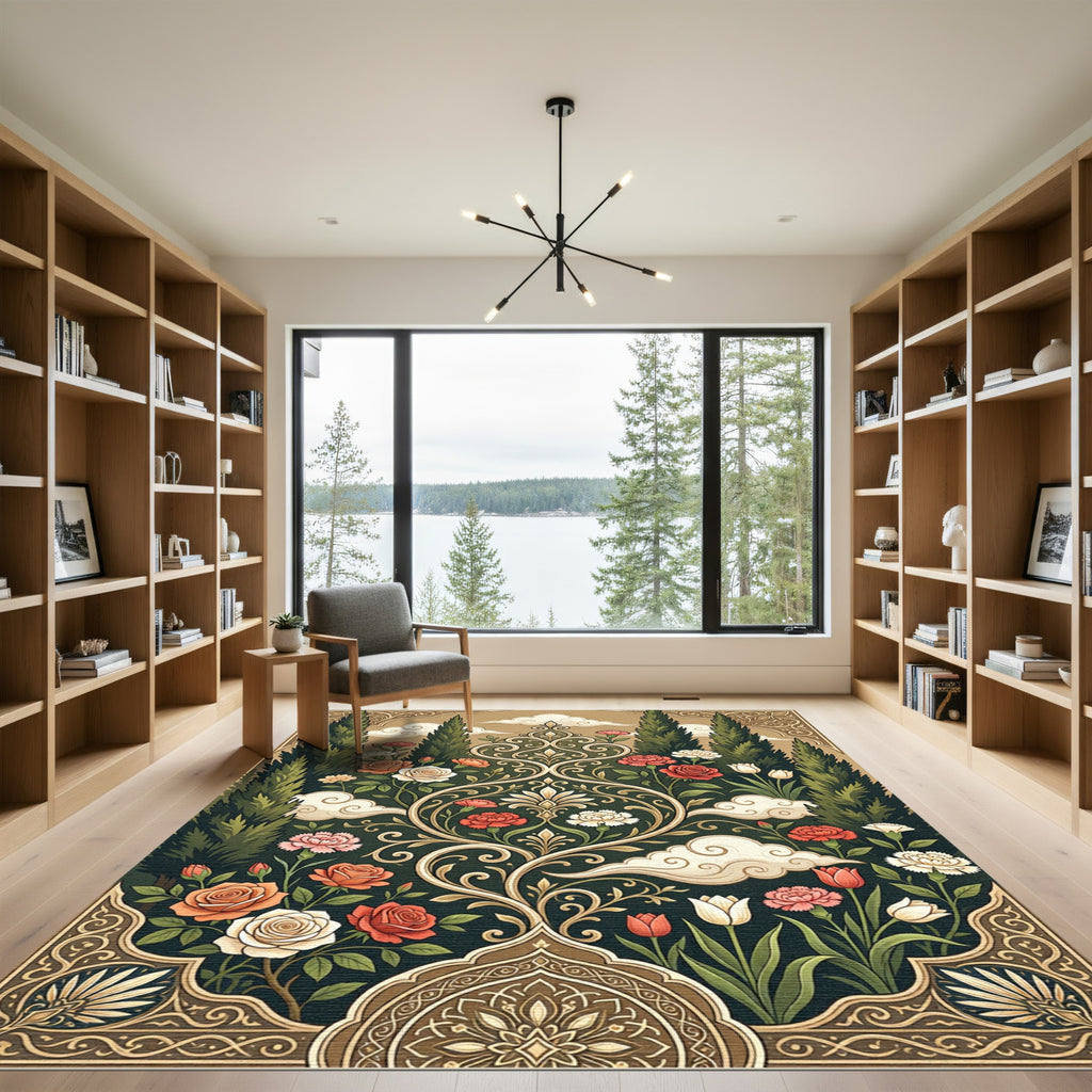 Earthy Floral Garden Cypress Medallion Rug