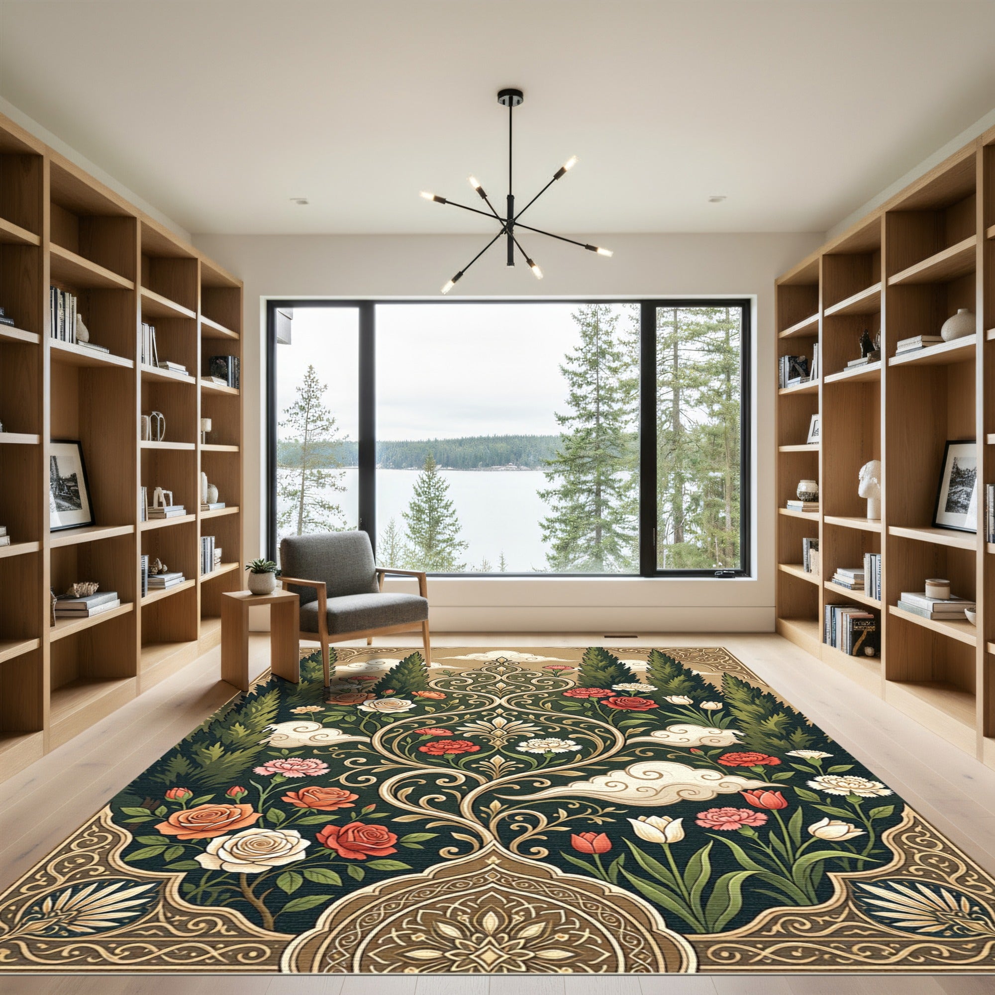 Earthy Floral Garden Cypress Medallion Rug