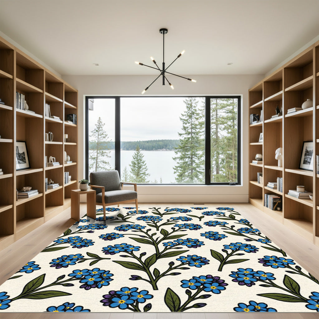 Blue Forget Me Not Floral Field Rug