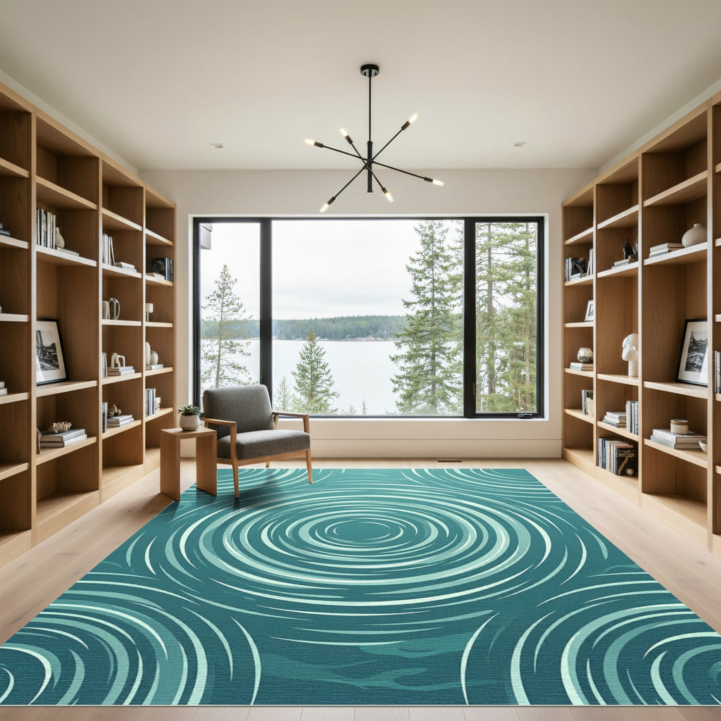 Turquoise Ripple Swirl Arrangement Rug