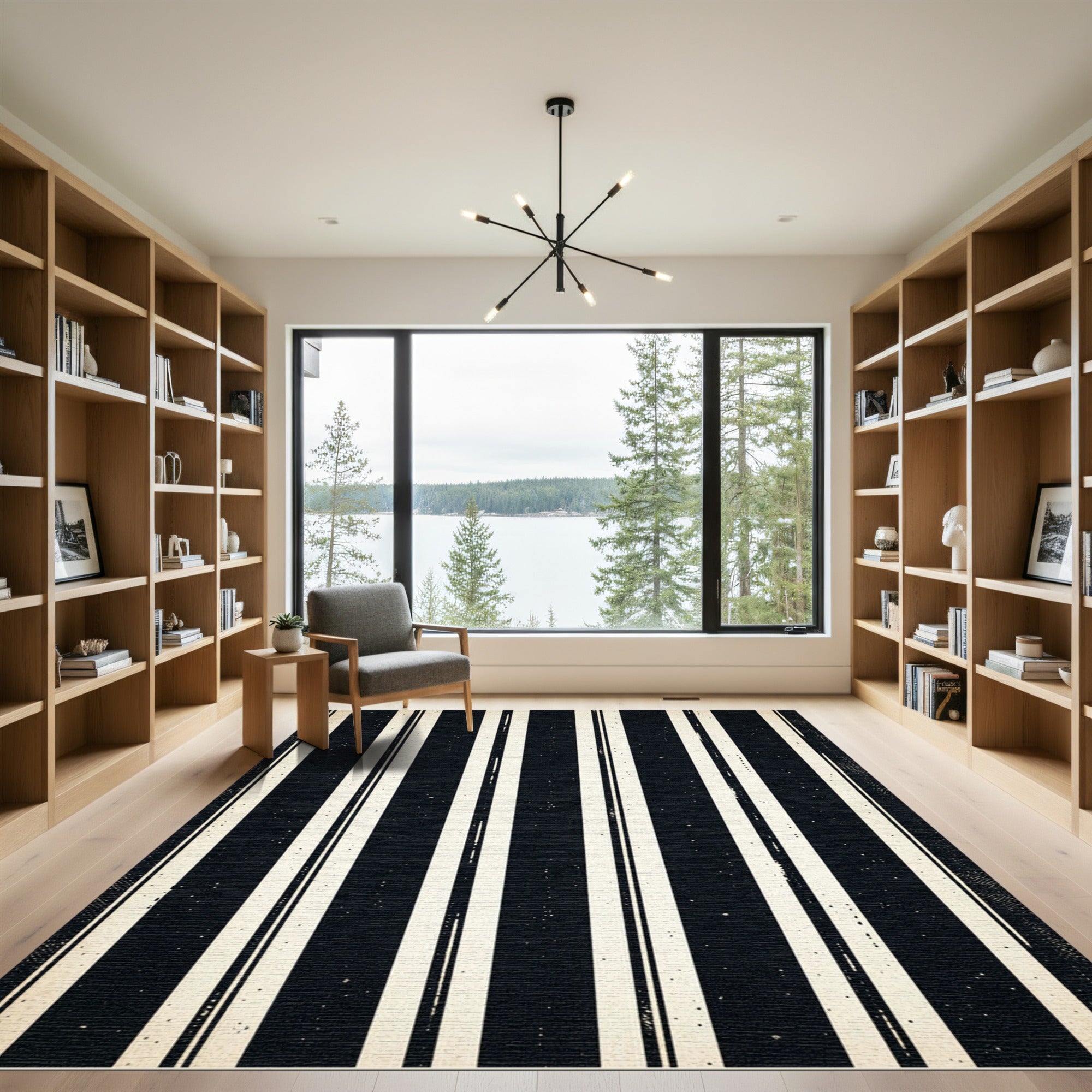 Classic Black and Cream Stripe Rug