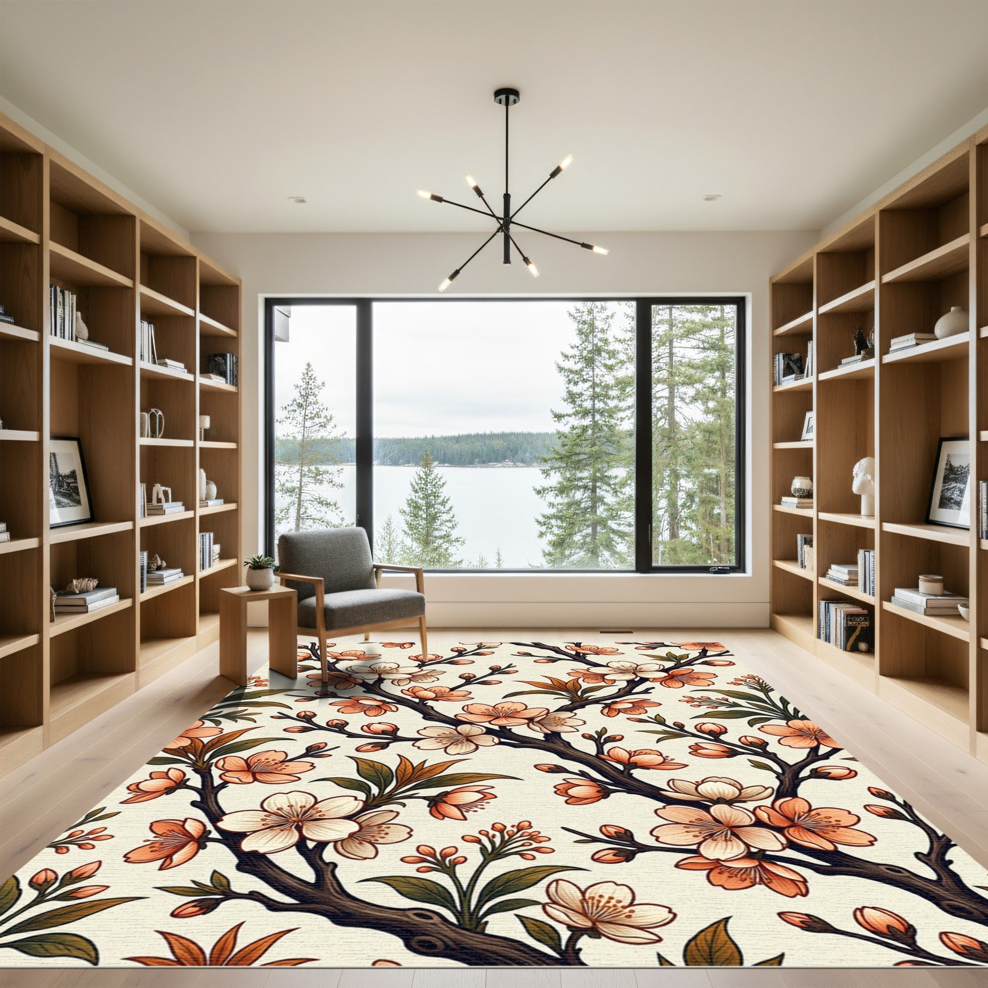 Coral Blossoms On Dark Branches Rug