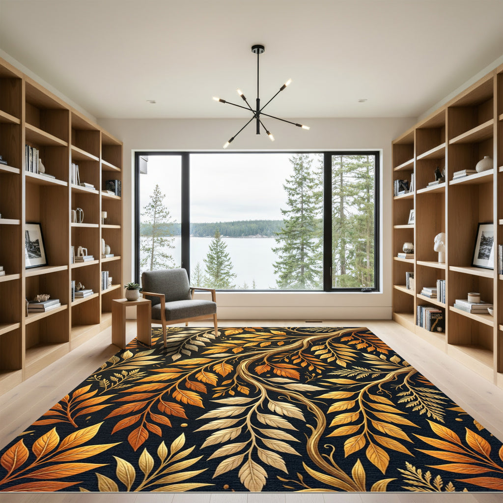 Golden Autumn Foliage Branch Tapestry Rug