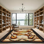 Golden Musical Scroll and Instrument Art Rug
