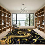 Abstract Black and Gold Liquid Swirl Rug
