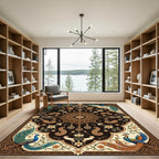 Regal Peacock Floral Medallion Black Area Rug