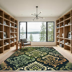 Earthy Green Damask Ornate Foliage Rug