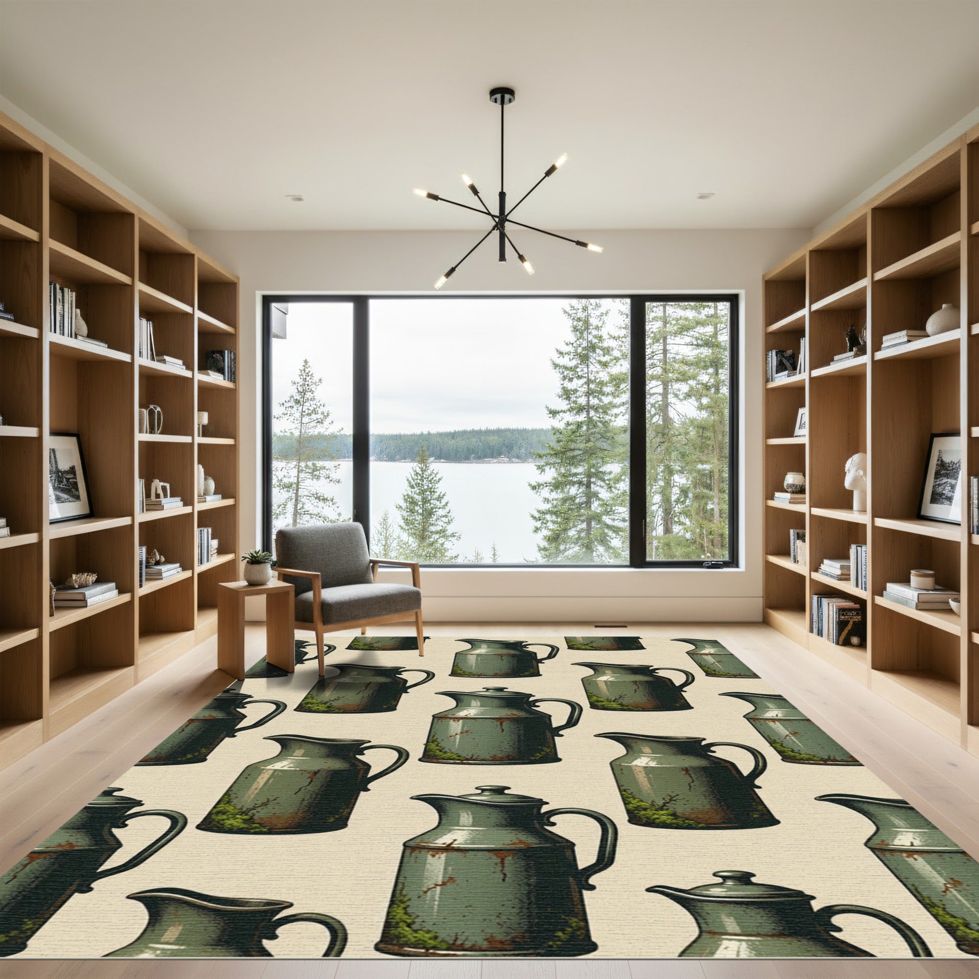 Rustic Sage Green Pitcher Field Rug