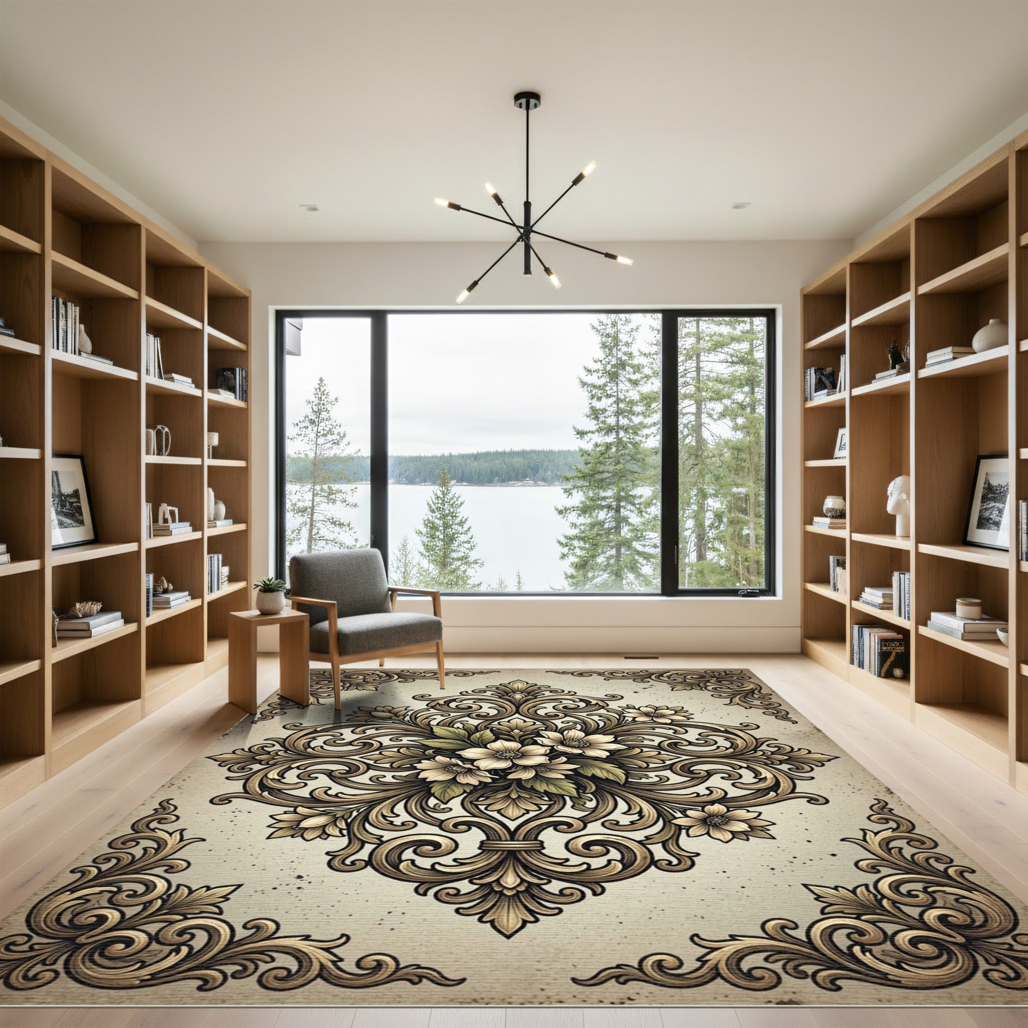 Elegant Baroque Floral Scroll Medallion Rug