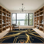Golden Orbit Basketball Swirl Abstract Rug
