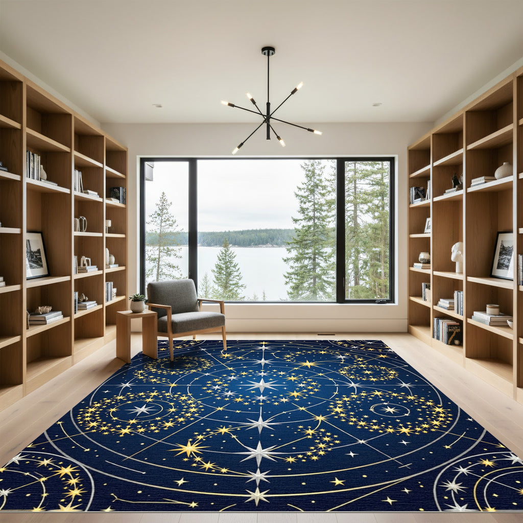 Celestial Navy Golden Constellation Map Rug