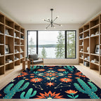 Teal Cactus Orange Star Constellation Rug
