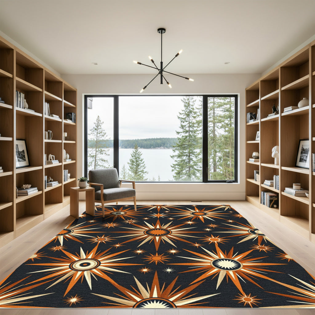Celestial Golden Starry Night Art Rug