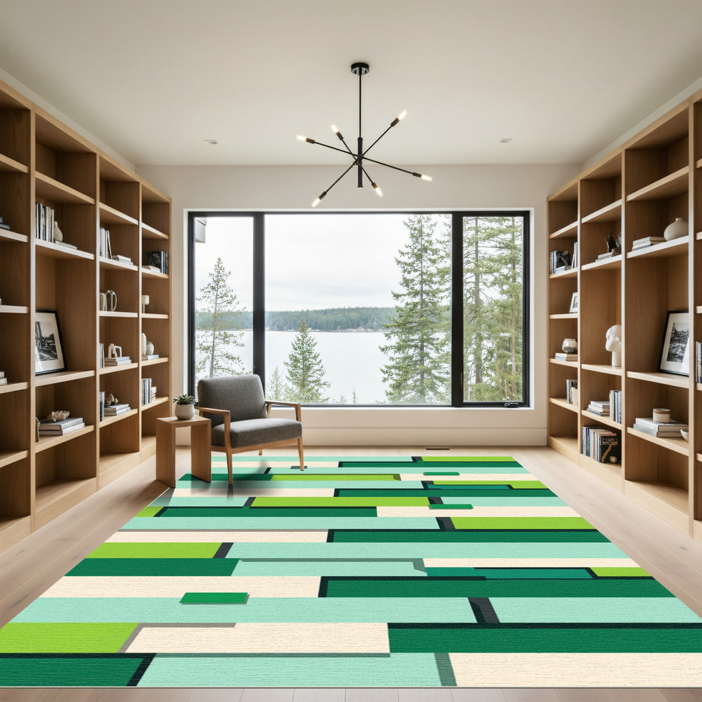 Modern Mint Green Geometric Block Rug